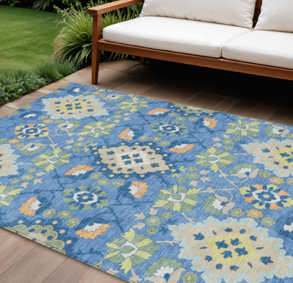 HomeRoots 9' X 12' Vibrant Blue Green Orange Oriental Area Rug – Durable, Washable, Perfect for Indoor & Outdoor Use 597678
