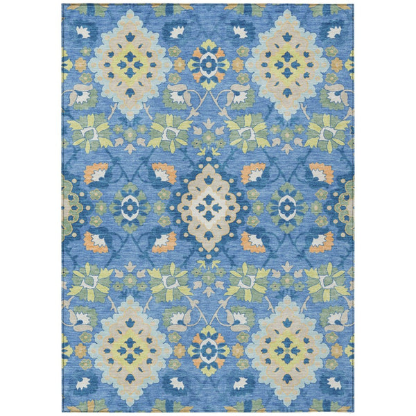 HomeRoots 5' Vibrant Blue Green and Orange Oriental Area Rug - Washable, Durable, Indoor/Outdoor Comfort 10' X 14' 597679