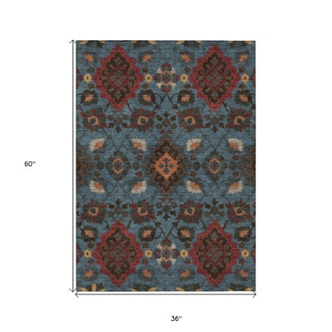 Homeroots 3' Stylish Black Gray Brown Oriental Washable Area Rug For Indoor Outdoor Comfort And Durability 3' X 5' Polyester 597680