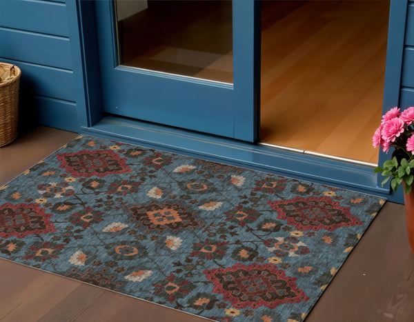 Homeroots 3' Stylish Black Gray Brown Oriental Washable Area Rug For Indoor Outdoor Comfort And Durability 3' X 5' Polyester 597680