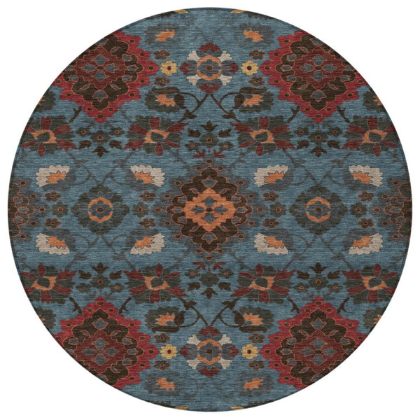Homeroots 3' Stylish Black Gray Brown Oriental Washable Area Rug For Indoor Outdoor Comfort And Durability 8' Round Polyester 597682