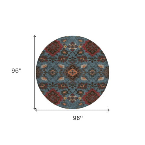 Homeroots 3' Stylish Black Gray Brown Oriental Washable Area Rug For Indoor Outdoor Comfort And Durability 8' Round Polyester 597682