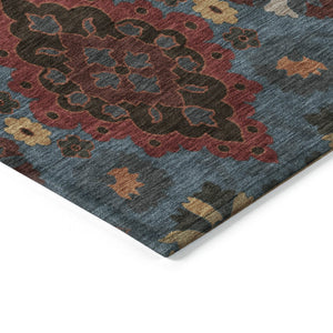 HomeRoots 5' Timeless Denim Blue and Brick Red Oriental Washable Rug for Indoor Outdoor Versatile Spaces 8' X 10' 597683