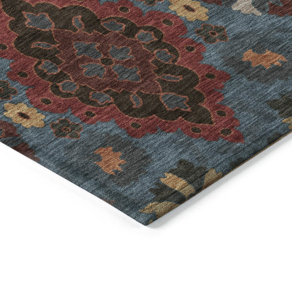 HomeRoots 5' Timeless Denim Blue and Brick Red Oriental Washable Rug for Indoor Outdoor Versatile Spaces 8' X 10' 597683