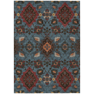 HomeRoots 5' Timeless Denim Blue and Brick Red Oriental Washable Rug for Indoor Outdoor Versatile Spaces 10' X 14' 597685
