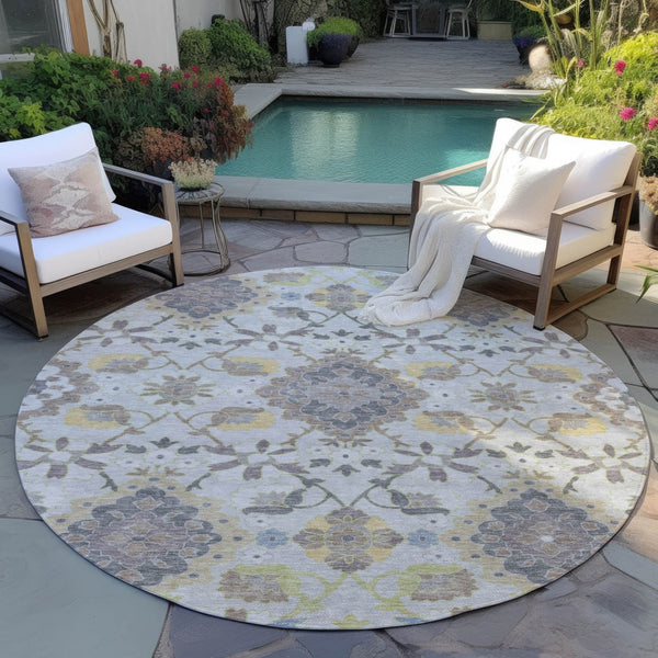 Homeroots 3' Stylish Black Gray Brown Oriental Washable Area Rug For Indoor Outdoor Comfort And Durability 8' Round Polyester 597688