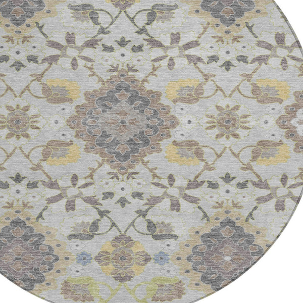 Homeroots 3' Stylish Black Gray Brown Oriental Washable Area Rug For Indoor Outdoor Comfort And Durability 8' Round Polyester 597688