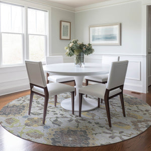 Homeroots 3' Stylish Black Gray Brown Oriental Washable Area Rug For Indoor Outdoor Comfort And Durability 8' Round Polyester 597688