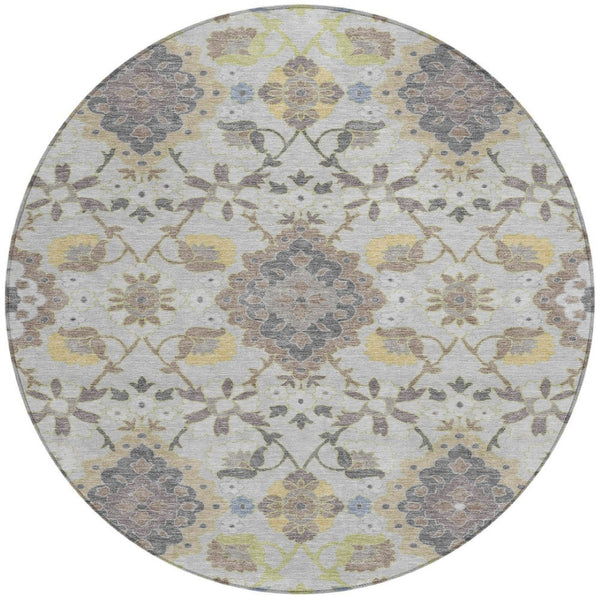 Homeroots 3' Stylish Black Gray Brown Oriental Washable Area Rug For Indoor Outdoor Comfort And Durability 8' Round Polyester 597688