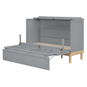 English Elm Queen Murphy Wall Bed Solid Pine Cabinet with Drawer Modern Space Saving Design Gray N708P243886E