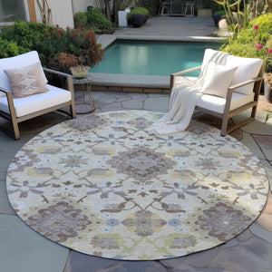 Homeroots 3' Stylish Black Gray Brown Oriental Washable Area Rug For Indoor Outdoor Comfort And Durability 8' Round Polyester 597694