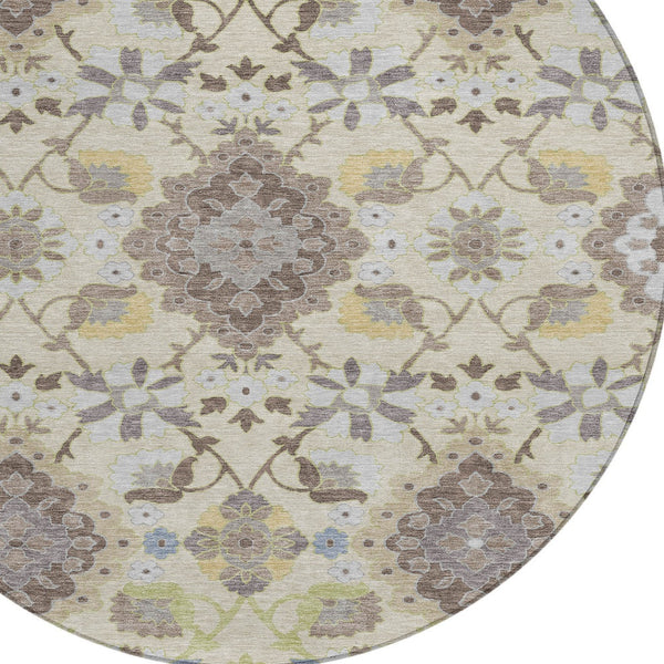 Homeroots 3' Stylish Black Gray Brown Oriental Washable Area Rug For Indoor Outdoor Comfort And Durability 8' Round Polyester 597694