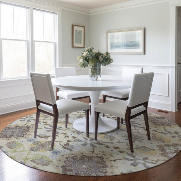 Homeroots 3' Stylish Black Gray Brown Oriental Washable Area Rug For Indoor Outdoor Comfort And Durability 8' Round Polyester 597694