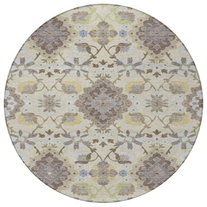 Homeroots 3' Stylish Black Gray Brown Oriental Washable Area Rug For Indoor Outdoor Comfort And Durability 8' Round Polyester 597694