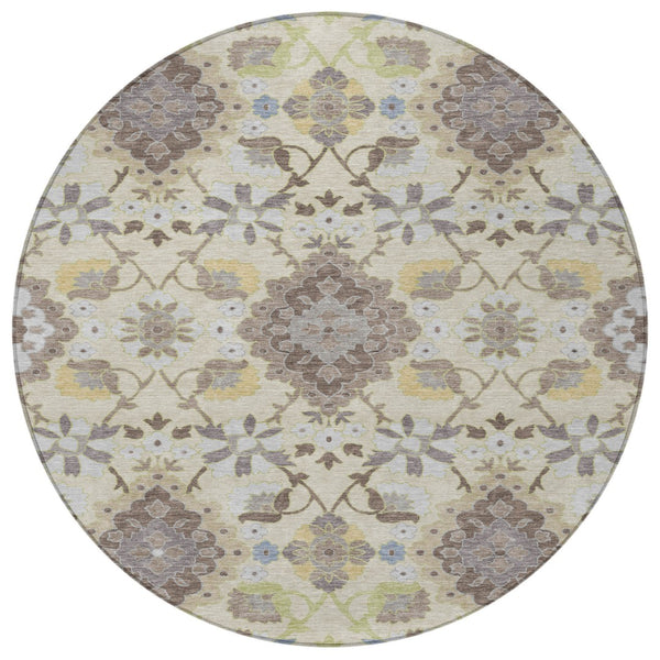 Homeroots 3' Stylish Black Gray Brown Oriental Washable Area Rug For Indoor Outdoor Comfort And Durability 8' Round Polyester 597694