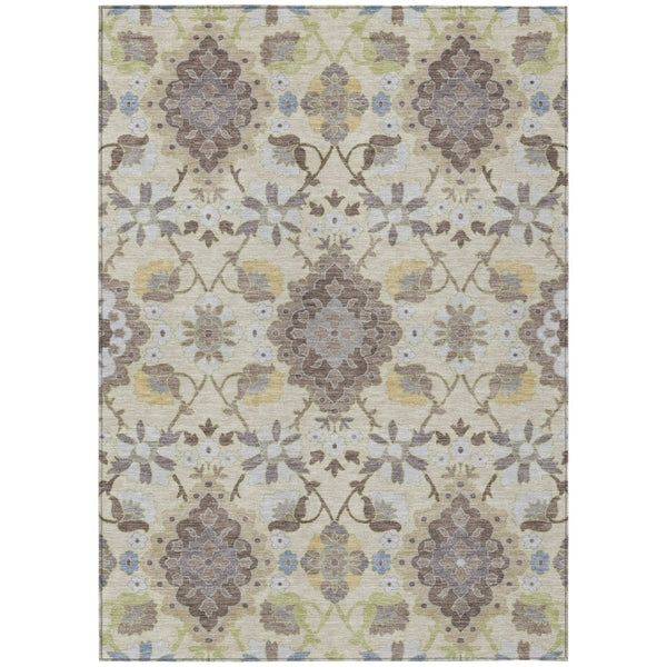 HomeRoots 5' Elegant Ivory Brown and Green Oriental Washable Area Rug for Indoor and Outdoor Spaces 8' X 10' 597695
