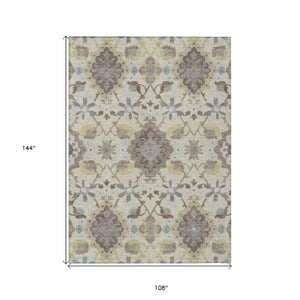 Homeroots 3' Stylish Black Gray Brown Oriental Washable Area Rug For Indoor Outdoor Comfort And Durability 9' X 12' Polyester 597696