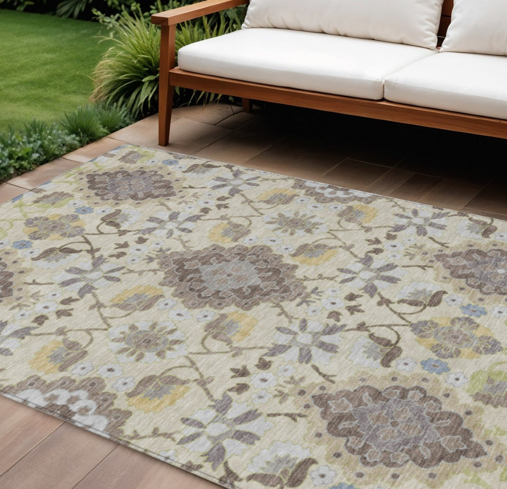 HomeRoots 9' Timeless Ivory Brown and Green Oriental Washable Area Rug for Indoor/Outdoor Elegance & Durability 597696