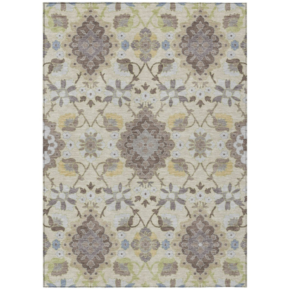 HomeRoots 9' Timeless Ivory Brown and Green Oriental Washable Area Rug for Indoor/Outdoor Elegance & Durability 597696