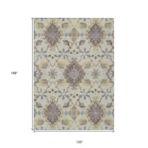 Homeroots 3' Stylish Black Gray Brown Oriental Washable Area Rug For Indoor Outdoor Comfort And Durability 10' X 14' Polyester 597697