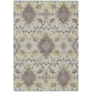 HomeRoots 5' Elegant Ivory Brown and Green Oriental Washable Area Rug for Indoor and Outdoor Spaces 10' X 14' 597697