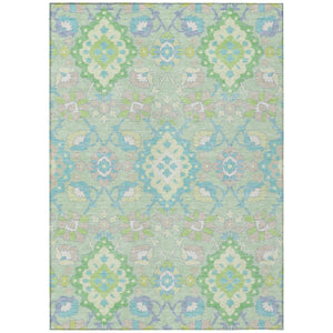 HomeRoots 5' Elegant Mint Green, Blue, and Ivory Oriental Area Rug - Durable, Washable for Indoor & Outdoor Use 8' X 10' 597701