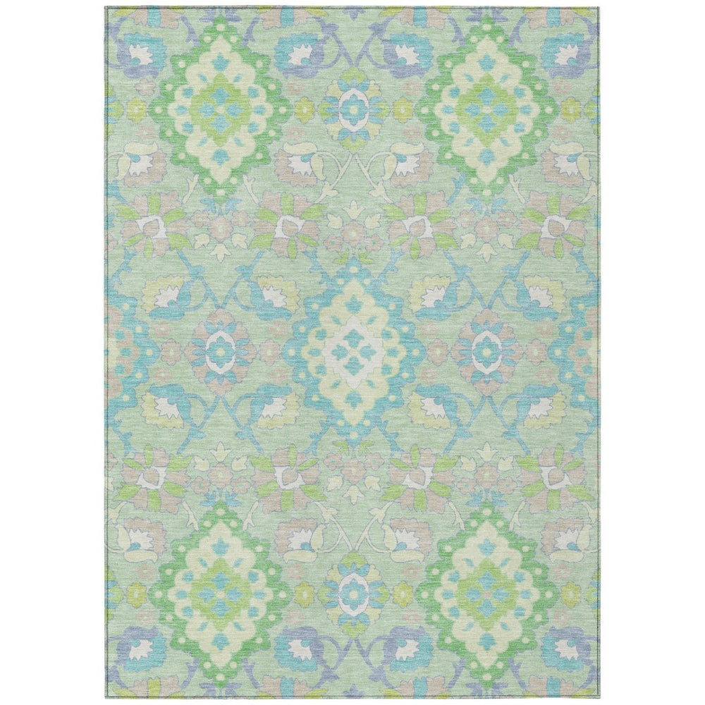 HomeRoots 9' X 12' Mint Green Blue Ivory Oriental Washable Area Rug - Durable, Stylish for Indoor & Outdoor Use 597702