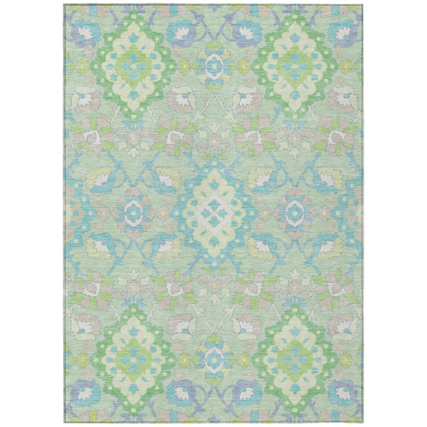 HomeRoots 5' Elegant Mint Green, Blue, and Ivory Oriental Area Rug - Durable, Washable for Indoor & Outdoor Use 10' X 14' 597703