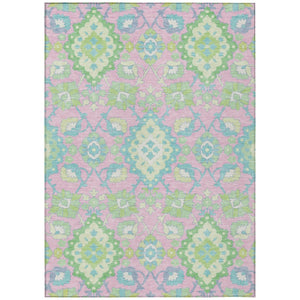 HomeRoots 9' Vibrant Pink, Green & Blue Washable Oriental Area Rug for Indoor/Outdoor High-Traffic Spaces 597708