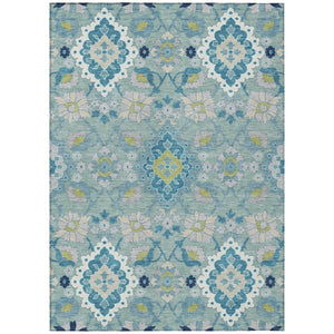 HomeRoots 5' Stylish Teal Blue Green Ivory Oriental Washable Indoor Outdoor Rug for High-Traffic Areas 5' X 8' 597711