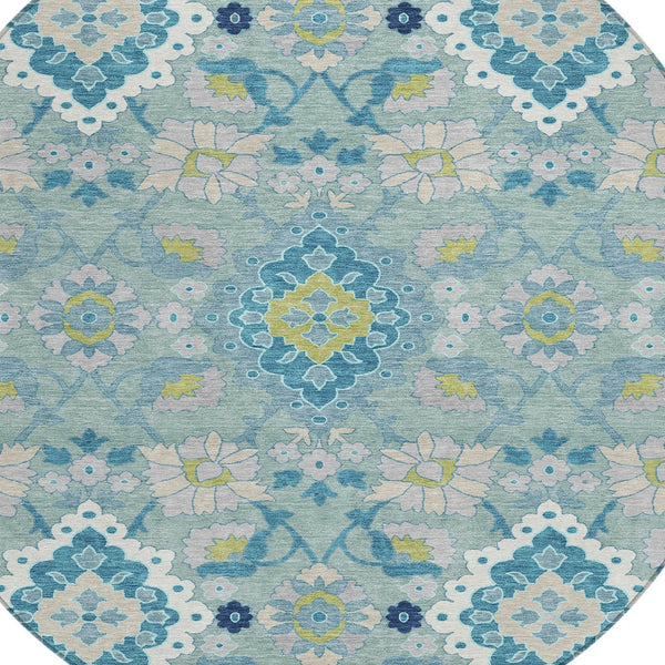 Homeroots 3' Stylish Black Gray Brown Oriental Washable Area Rug For Indoor Outdoor Comfort And Durability 8' Round Polyester 597712