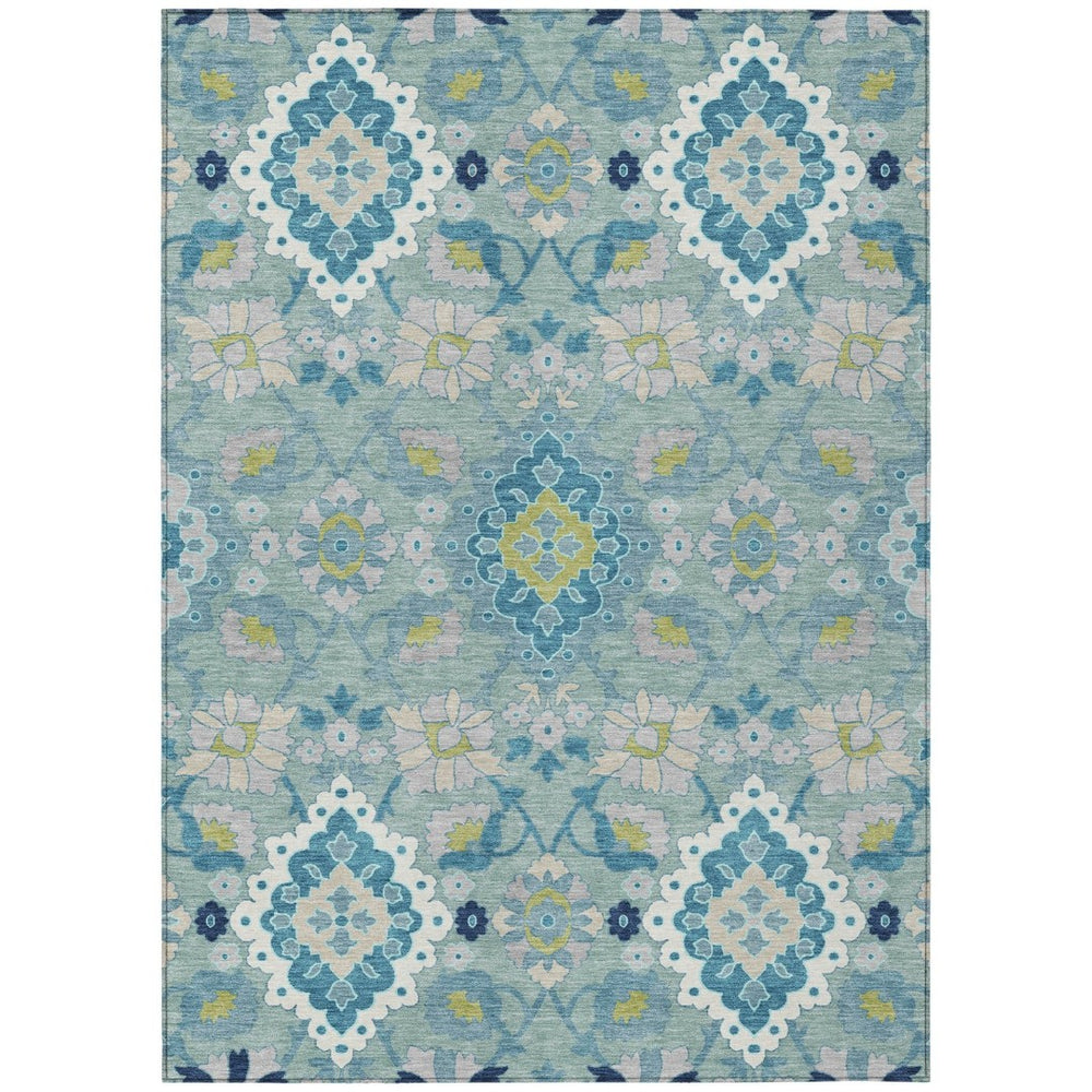 HomeRoots 9' X 12' Teal Blue Green Ivory Area Rug - Washable, Durable, Indoor/Outdoor, Stylish & Practical 597714