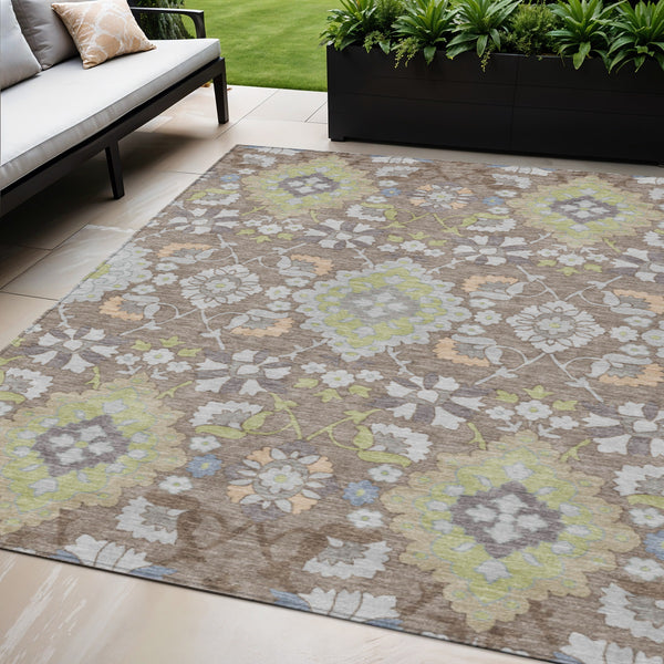 Homeroots 3' Stylish Black Gray Brown Oriental Washable Area Rug For Indoor Outdoor Comfort And Durability 5' X 8' Polyester 597717