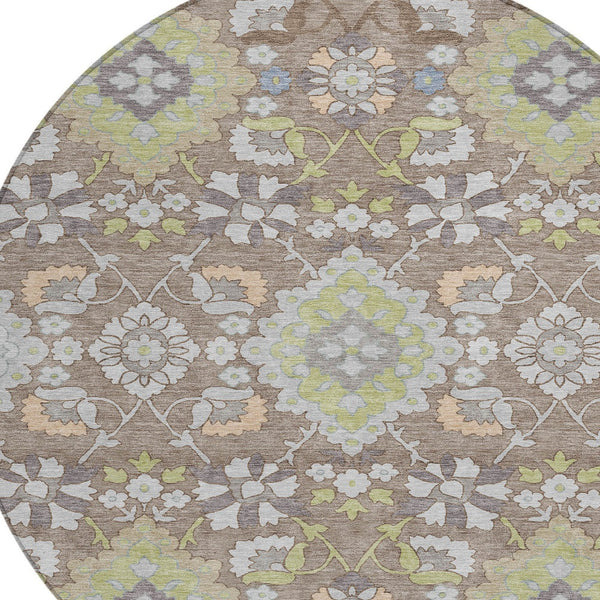 Homeroots 3' Stylish Black Gray Brown Oriental Washable Area Rug For Indoor Outdoor Comfort And Durability 8' Round Polyester 597718