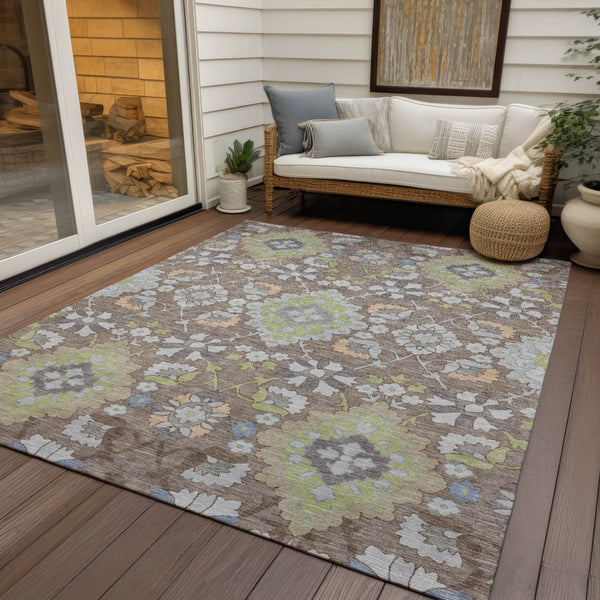 Homeroots 3' Stylish Black Gray Brown Oriental Washable Area Rug For Indoor Outdoor Comfort And Durability 8' X 10' Polyester 597719