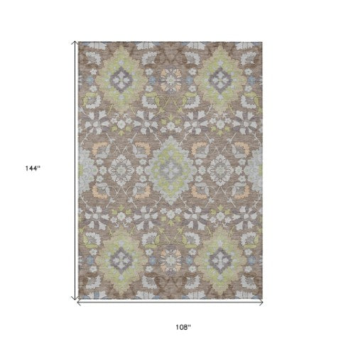 Homeroots 3' Stylish Black Gray Brown Oriental Washable Area Rug For Indoor Outdoor Comfort And Durability 9' X 12' Polyester 597720