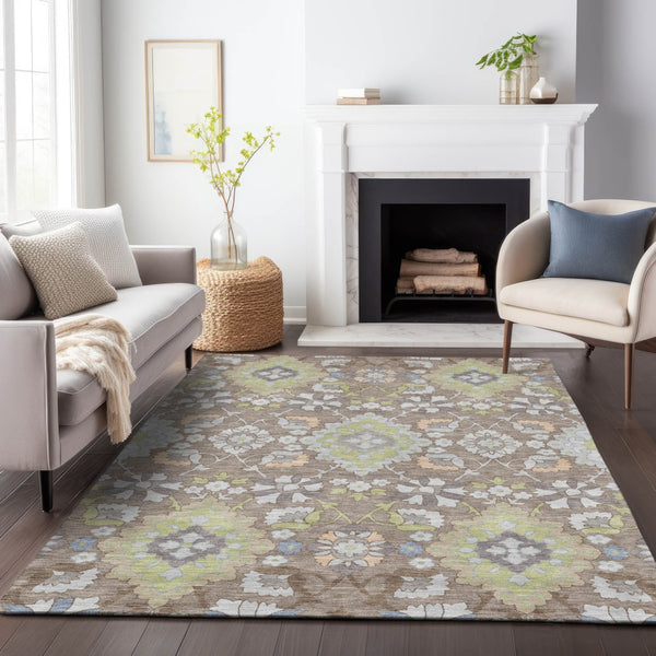 Homeroots 3' Stylish Black Gray Brown Oriental Washable Area Rug For Indoor Outdoor Comfort And Durability 9' X 12' Polyester 597720