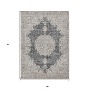 Homeroots 3' Black And Ivory Oriental Washable Area Rug For Indoor And Outdoor Spaces, Durable Design 5' X 8' Polyester 597723