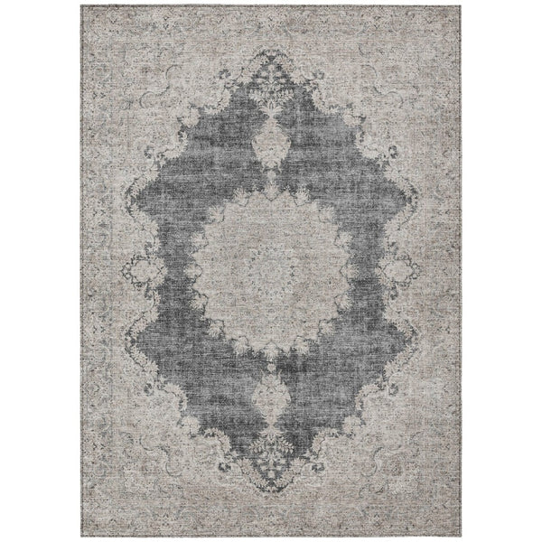 HomeRoots 5' Black and Ivory Oriental Area Rug – Durable, Washable Design for Indoor and Outdoor Spaces 5' X 8' 597723