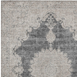 Homeroots 3' Black And Ivory Oriental Washable Area Rug For Indoor And Outdoor Spaces, Durable Design 5' X 8' Polyester 597723