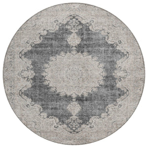 HomeRoots 5' Black and Ivory Oriental Area Rug – Durable, Washable Design for Indoor and Outdoor Spaces 8' Round 597724