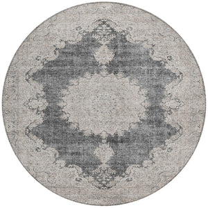 Homeroots 3' Black And Ivory Oriental Washable Area Rug For Indoor And Outdoor Spaces, Durable Design 8' Round Polyester 597724