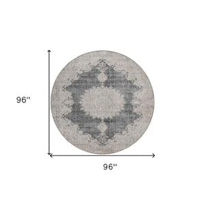 Homeroots 3' Black And Ivory Oriental Washable Area Rug For Indoor And Outdoor Spaces, Durable Design 8' Round Polyester 597724