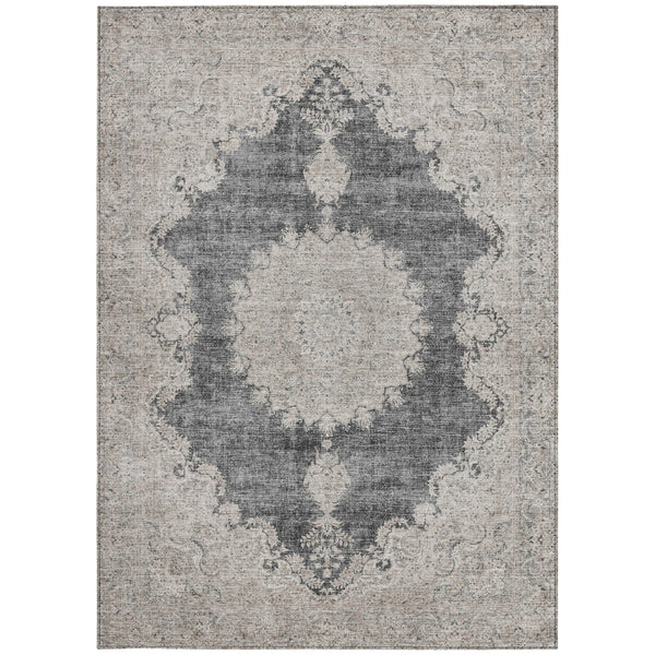 Homeroots 3' Black And Ivory Oriental Washable Area Rug For Indoor And Outdoor Spaces, Durable Design 8' X 10' Polyester 597725