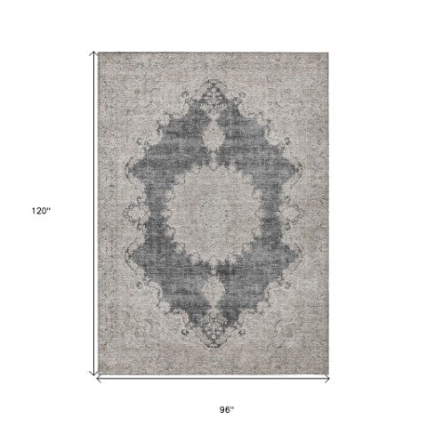 Homeroots 3' Black And Ivory Oriental Washable Area Rug For Indoor And Outdoor Spaces, Durable Design 8' X 10' Polyester 597725