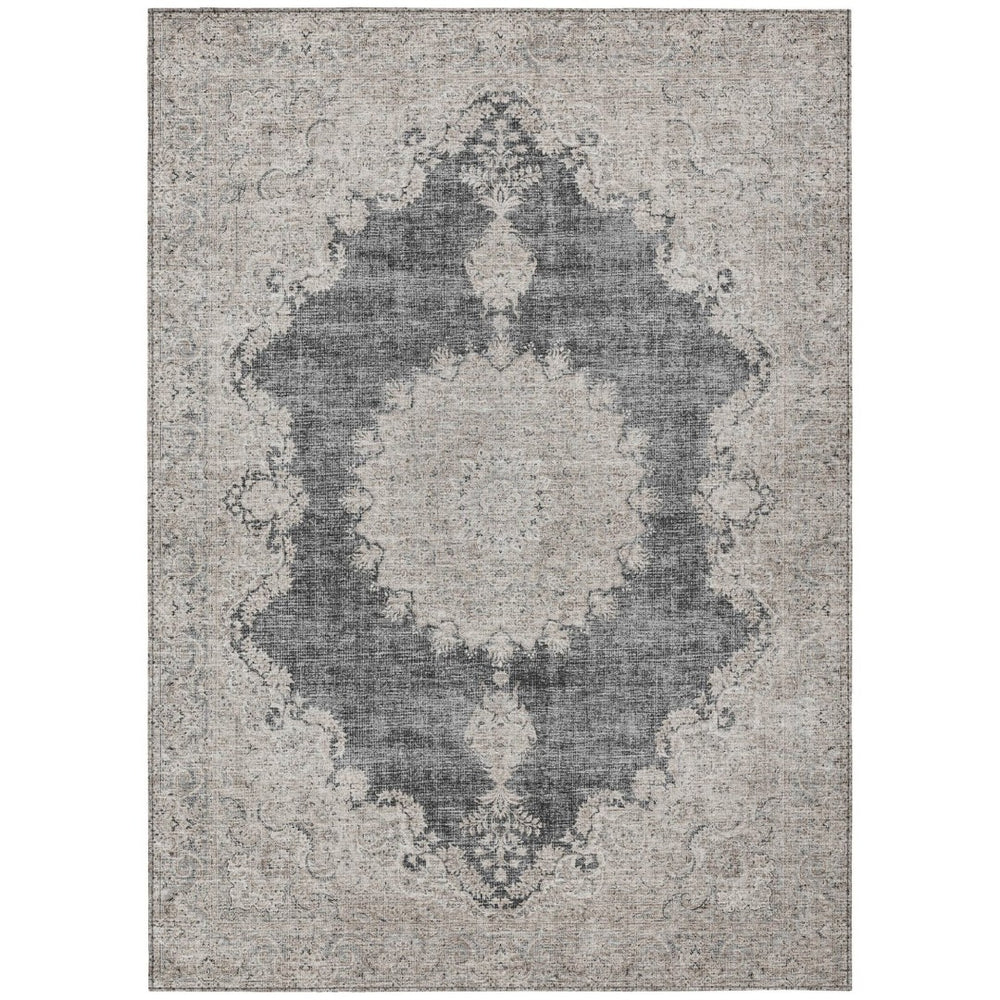 HomeRoots 9' X 12' Black & Ivory Oriental Washable Rug - Durable, Stylish, Indoor/Outdoor, Easy Care Solution 597726