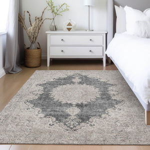 Homeroots 3' Black And Ivory Oriental Washable Area Rug For Indoor And Outdoor Spaces, Durable Design 9' X 12' Polyester 597726