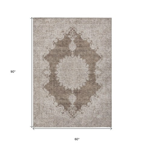 Homeroots 3' Black And Ivory Oriental Washable Area Rug For Indoor And Outdoor Spaces, Durable Design 5' X 8' Polyester 597729