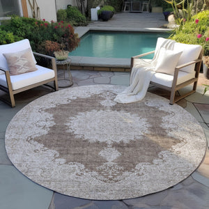 Homeroots 3' Black And Ivory Oriental Washable Area Rug For Indoor And Outdoor Spaces, Durable Design 8' Round Polyester 597730