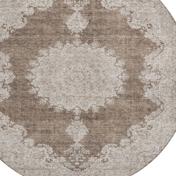 Homeroots 3' Black And Ivory Oriental Washable Area Rug For Indoor And Outdoor Spaces, Durable Design 8' Round Polyester 597730